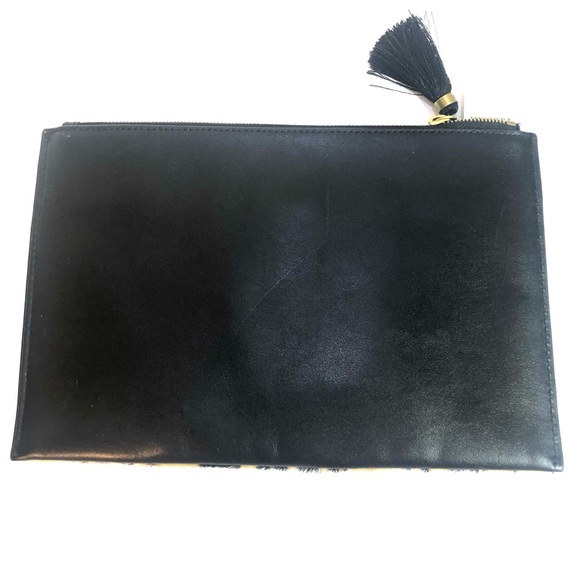 J CREW Leopard Print Animal Hair & Black Leather Tassel Zippered Clutch Purse - Picture 3 of 8